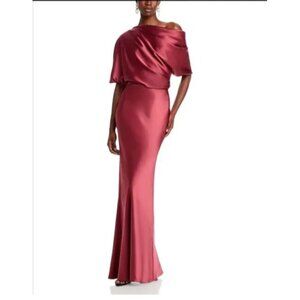 Amsale Draped Satin One-Shoulder Bridesmaid Wedding Gown Dress — Size 12 Cayenne